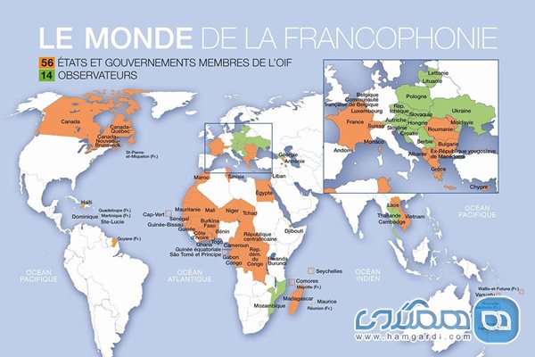 تعداد فراوان کشورهایی که به زبان فرانسوی صحبت می کنند