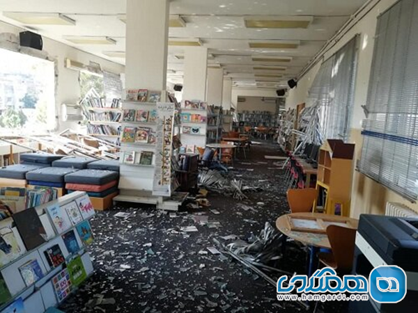 کتابخانه تخریب شده در پی انفجار بیروت