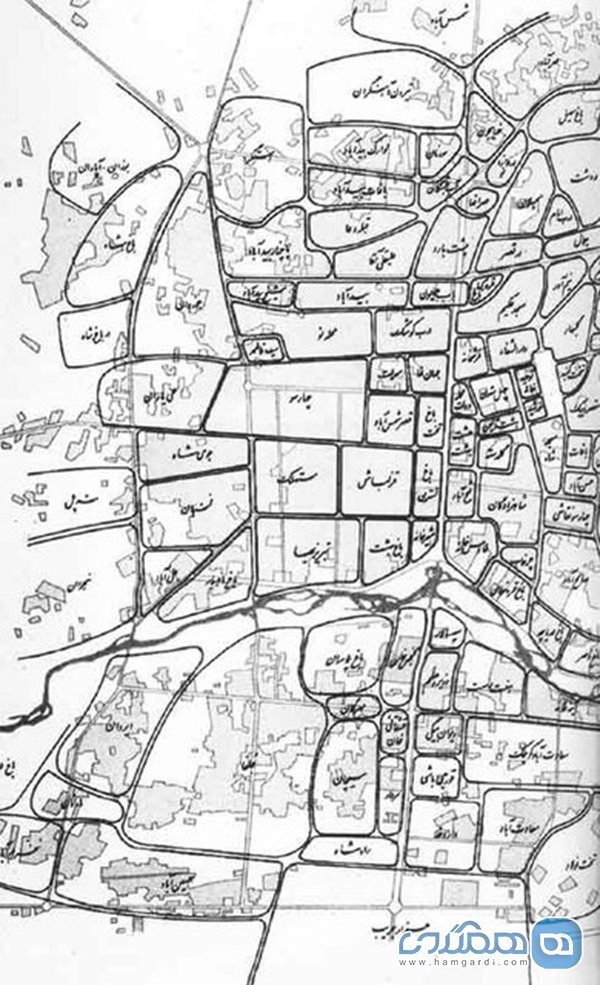 نقشه ای شامل باغات چهارباغ