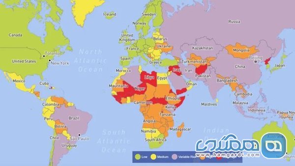 نقشه امن ترین کشورها براساس ریسک پزشکی
