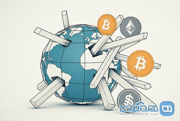 تصویر چندین ارز دیجیتال در کنار کره زمین