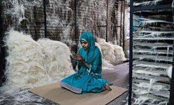 کارگری در حال عبادت در یک کارخانه تولید ورمیشل در هند + عکس