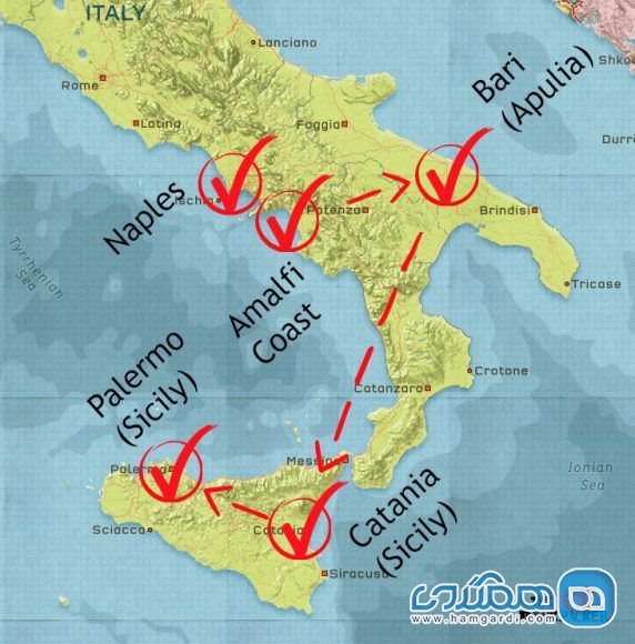 برنامه ریزی سوم سفر با کوله پشتی به ایتالیا : سفر سه هفته ای : جنوب ایتالیا