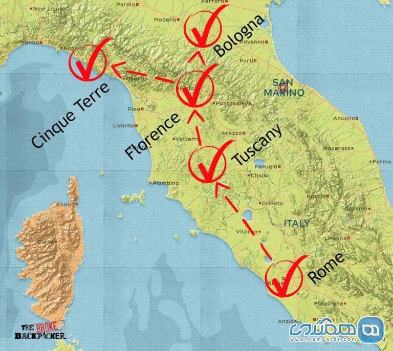 برنامه ریزی اول سفر با کوله پشتی به ایتالیا : سفر چهارده روزه : مرکز ایتالیا