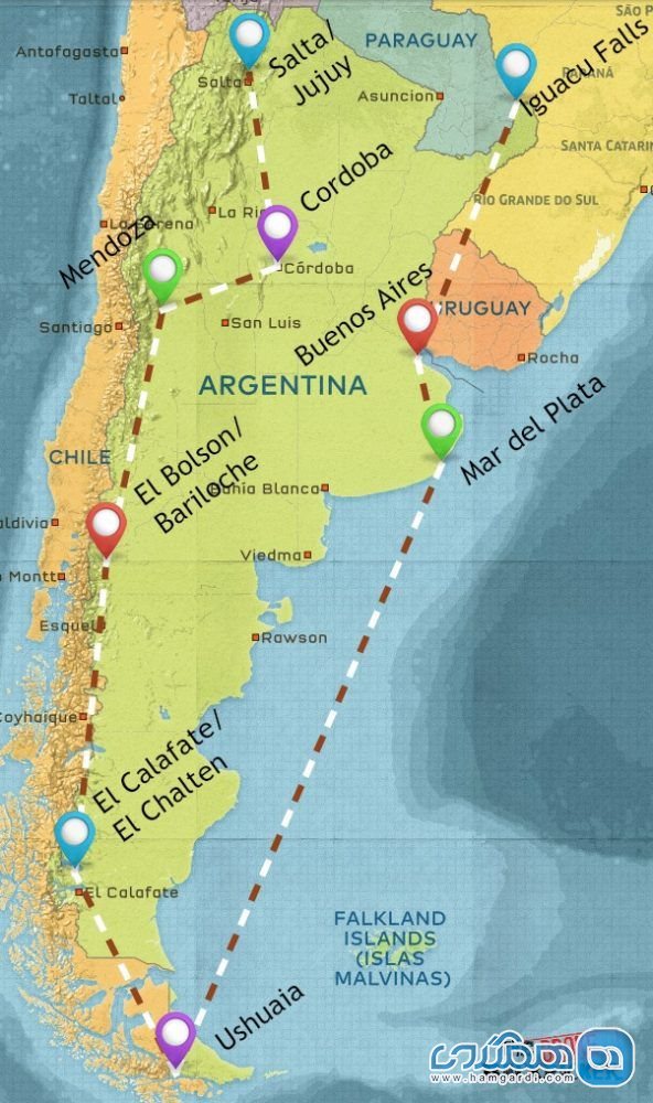 برنامه ریزی چهارم سفر با کوله پشتی به آرژانتین : سفر چهار هفته ای : مهم ترین نقاط آرژانتین