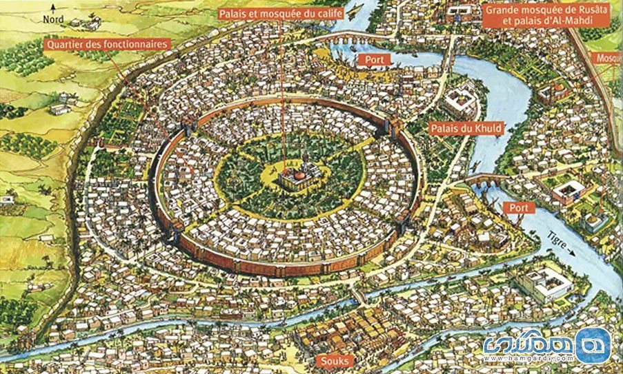 مراحل ابتدایی طراحی و ساخت شهر دایره ای شکل و گرد بغداد