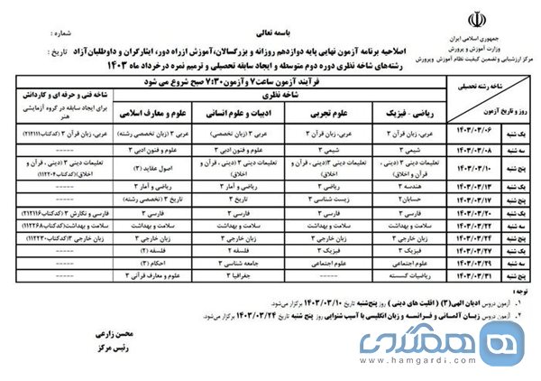 برنامه جدید امتحانات نهایی دوره متوسطه مدارس اعلام شد 3