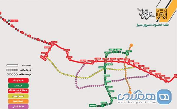 راهنمای متروی شهر شیراز: نقشه مترو + برنامه خطوط مترو