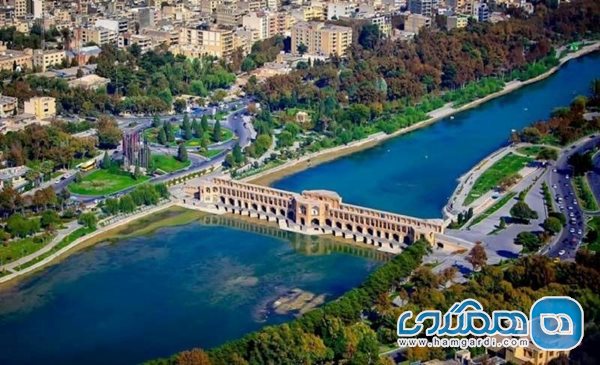 پل خواجو اصفهان از نمای بالا، از جاذبه های دیدنی اصفهان در بهار